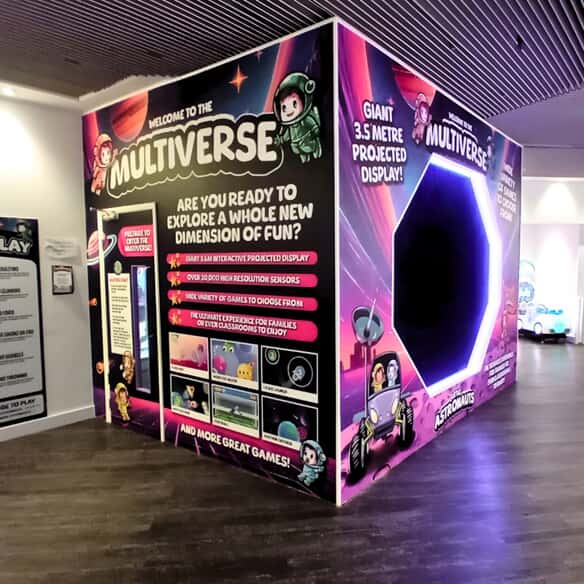 An image of the Little Astronauts multiverse display graphics.